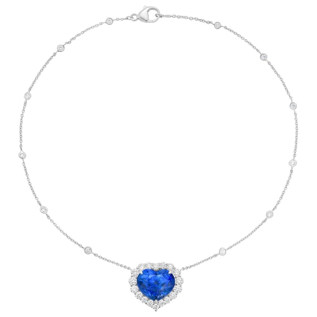 White Gold, 16.79ct Ceylon Sapphire and Diamond Pendant Necklace