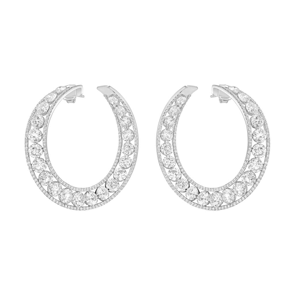 White Gold and Round Brilliant Cut Diamond Hoop Earrings