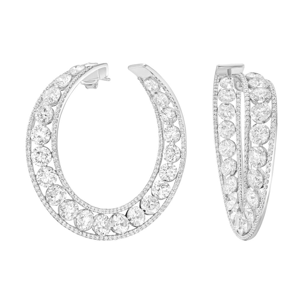 White Gold and Round Brilliant Cut Diamond Hoop Earrings