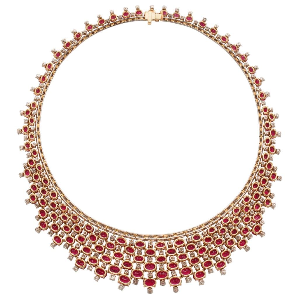 White Gold, Gold 84.62ctw Mozambique Ruby and Diamond Necklace