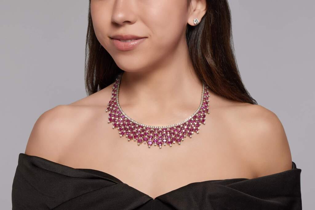 White Gold, Gold 84.62ctw Mozambique Ruby and Diamond Necklace