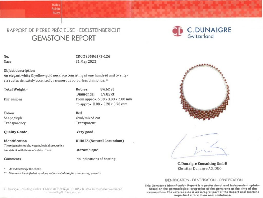 White Gold, Gold 84.62ctw Mozambique Ruby and Diamond Necklace