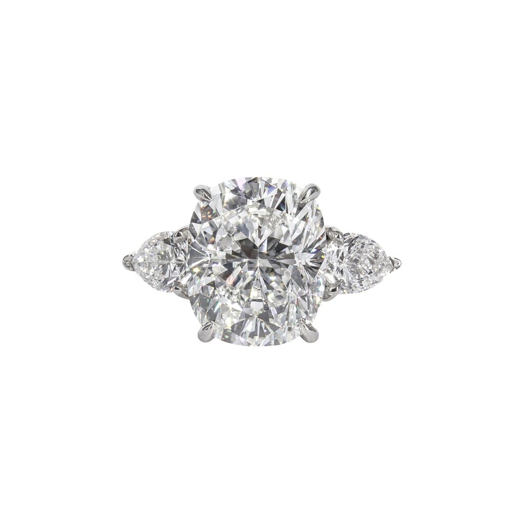 Platinum, 4.37ct Cushion Cut Diamond and Diamond Ring