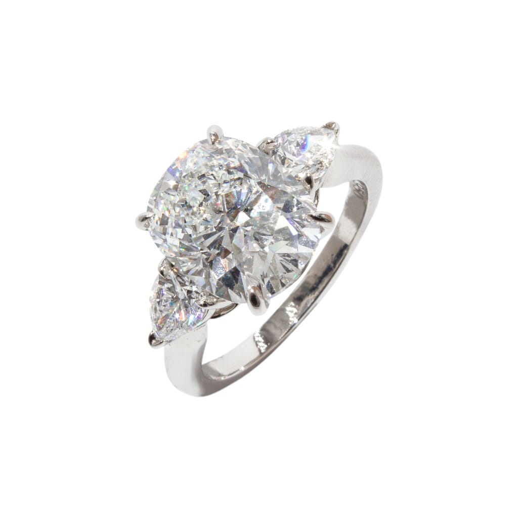 Platinum, 4.37ct Cushion Cut Diamond and Diamond Ring