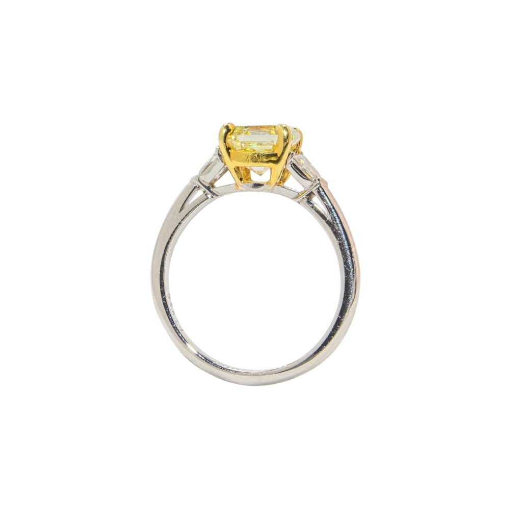 Platinum, 1.94ct Asscher Cut Fancy Yellow Diamond and Diamond Engagement Ring