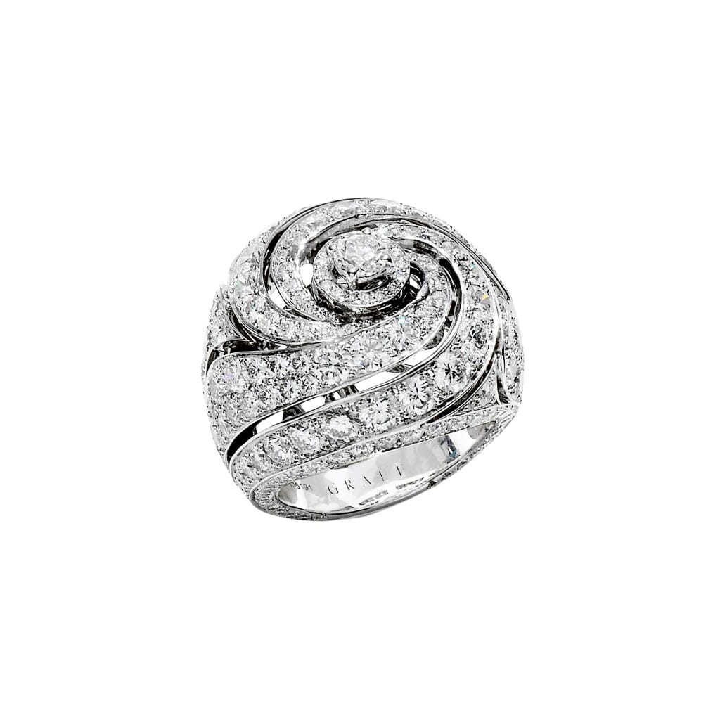 White Gold and Diamond Bombé Ring