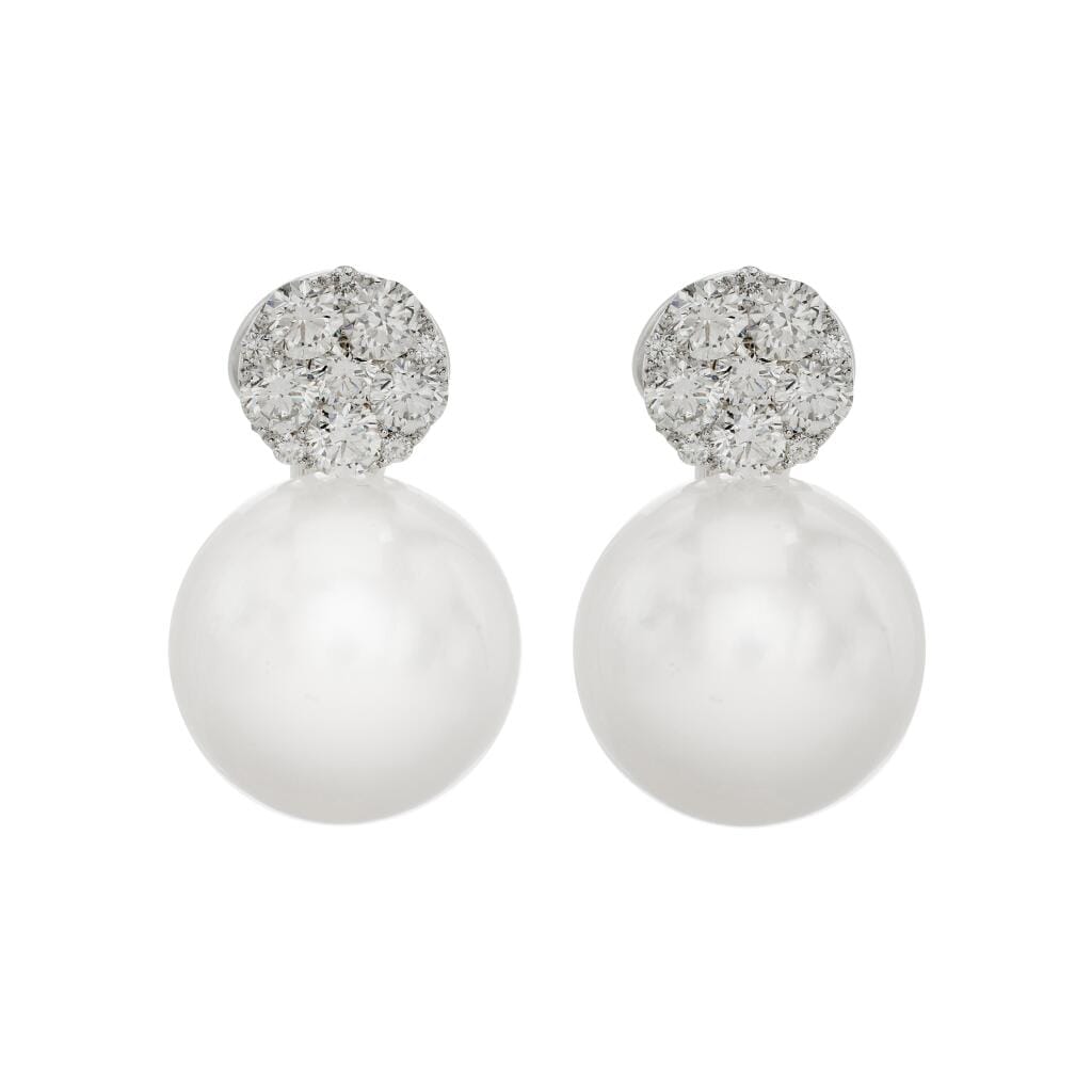 White Gold, South Sea Cultured Pearl and Diamond Earclips