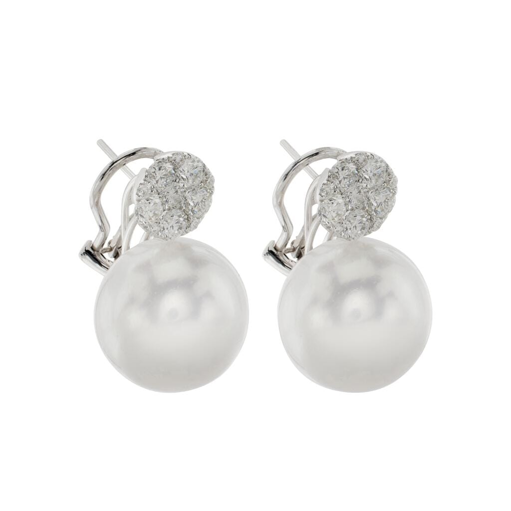 White Gold, South Sea Cultured Pearl and Diamond Earclips