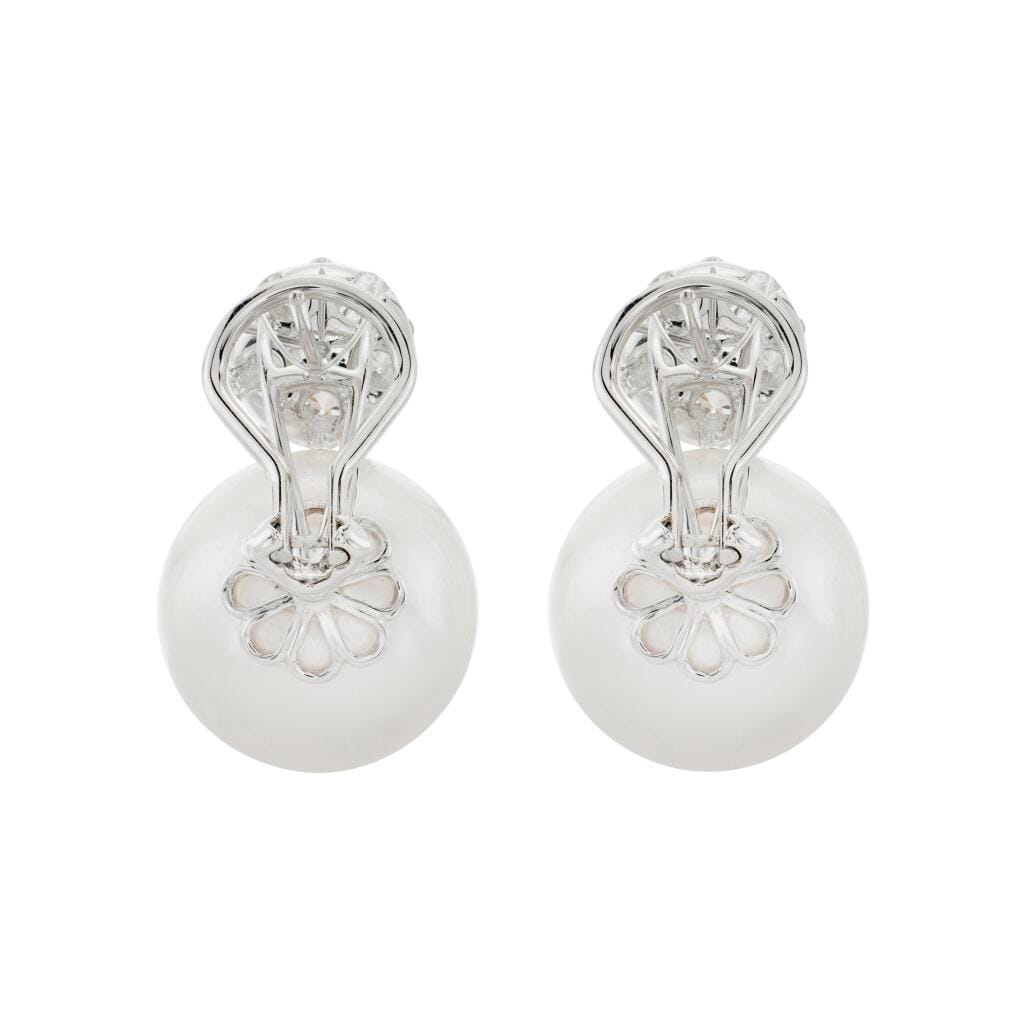 White Gold, South Sea Cultured Pearl and Diamond Earclips