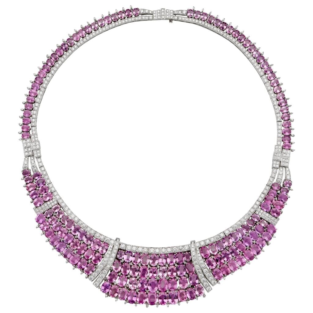 White Gold, 109.40ctw Pink Sapphire and Diamond Necklace