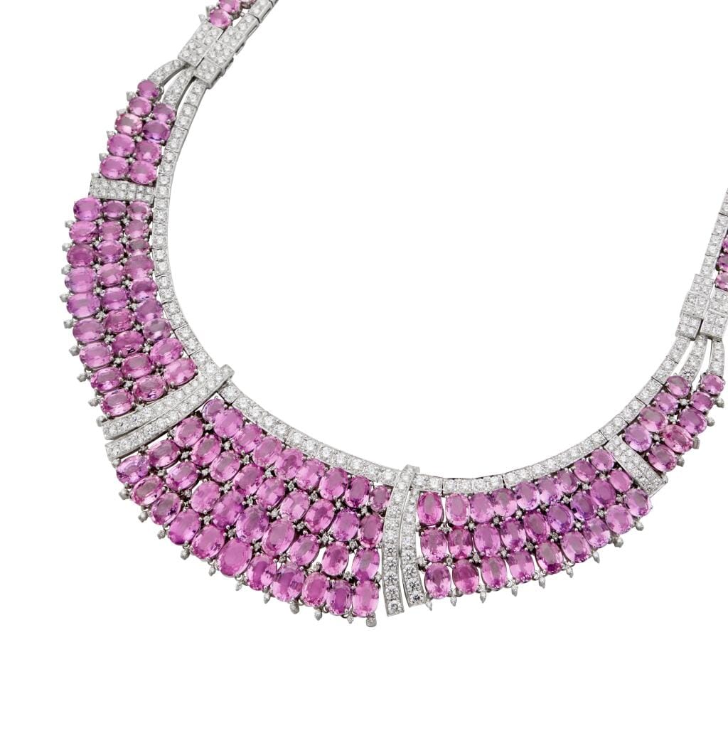White Gold, 109.40ctw Pink Sapphire and Diamond Necklace