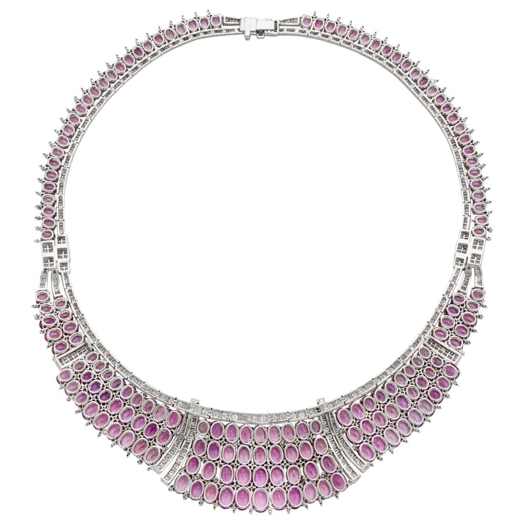 White Gold, 109.40ctw Pink Sapphire and Diamond Necklace