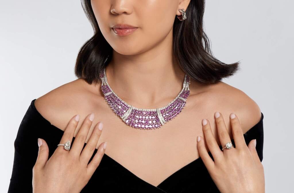 White Gold, 109.40ctw Pink Sapphire and Diamond Necklace
