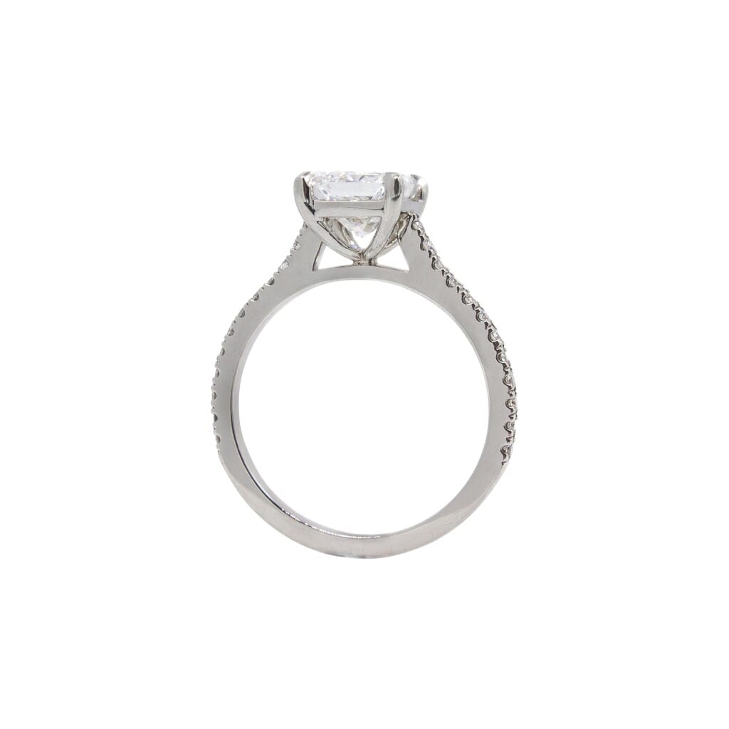 Platinum, 2.08ct Radiant Cut Diamond and Diamond Engagement Ring