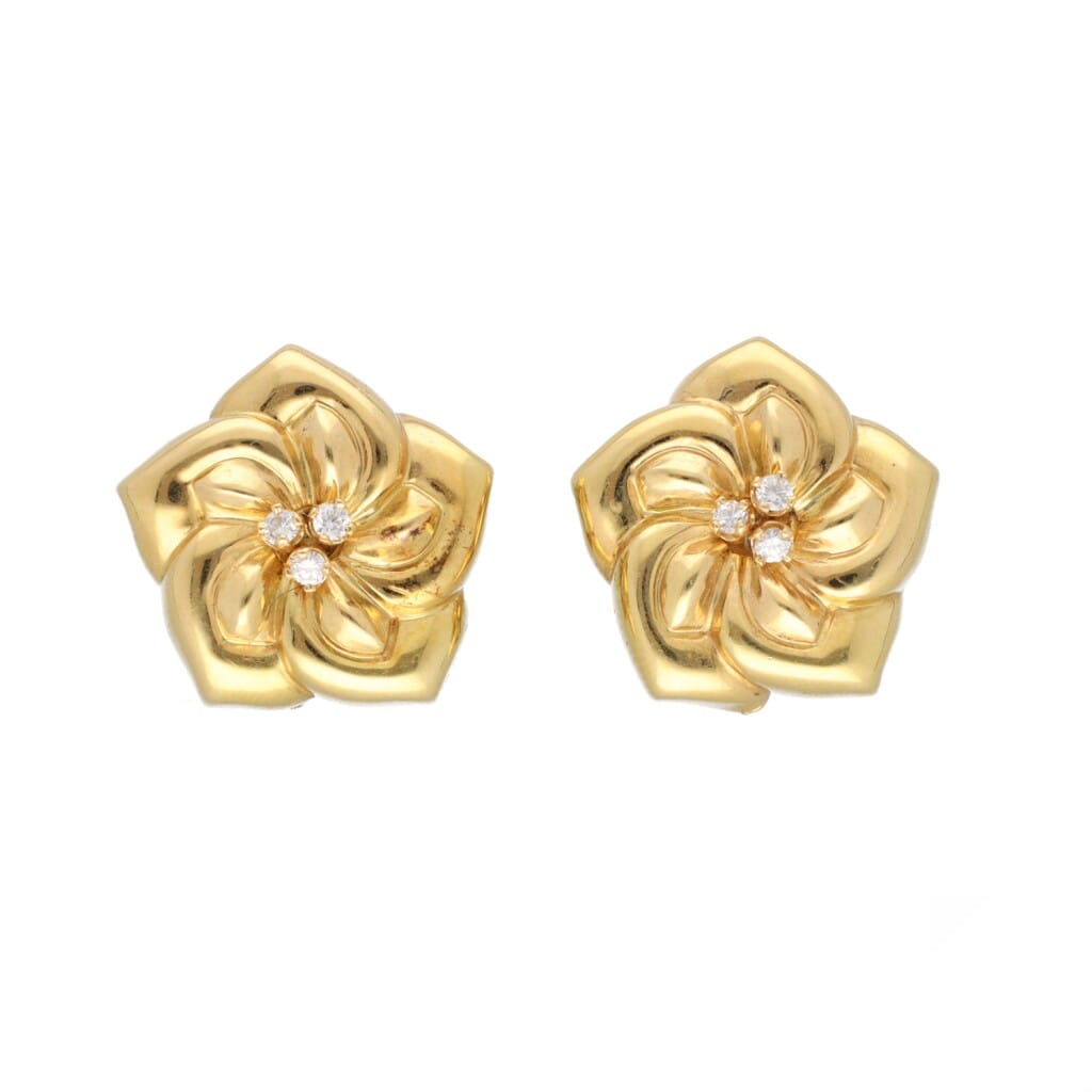 Gold and Diamond Floral Earclips