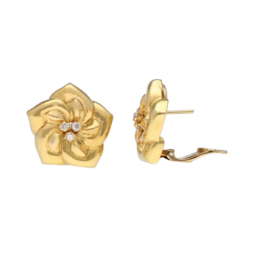 Gold and Diamond Floral Earclips