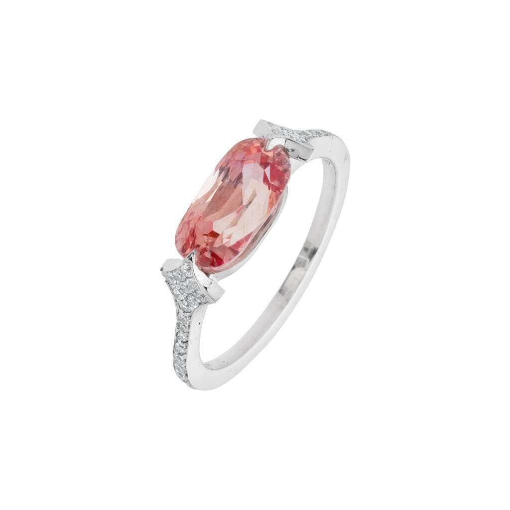 White Gold, 2.68ct Ceylon Padparadscha Sapphire and Diamond Ring