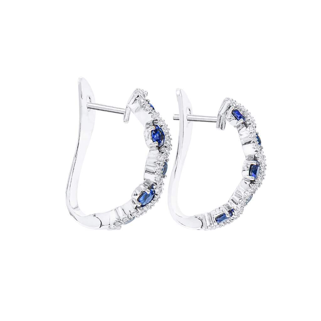 White Gold, Sapphire and Diamond Hoop Earrings