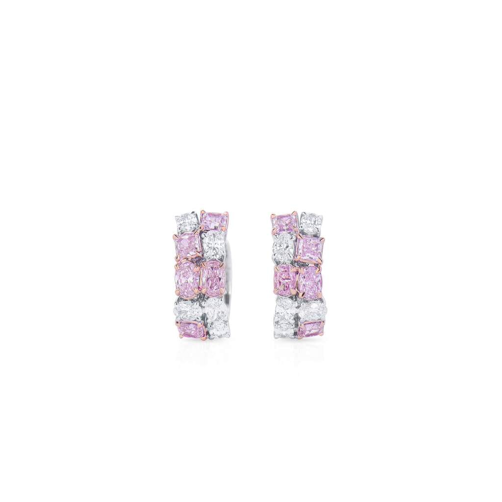 White Gold, Rose Gold, Fancy Cut Pink Diamond and Diamond Hoop Earrings