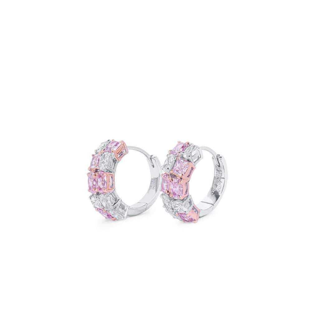 White Gold, Rose Gold, Fancy Cut Pink Diamond and Diamond Hoop Earrings