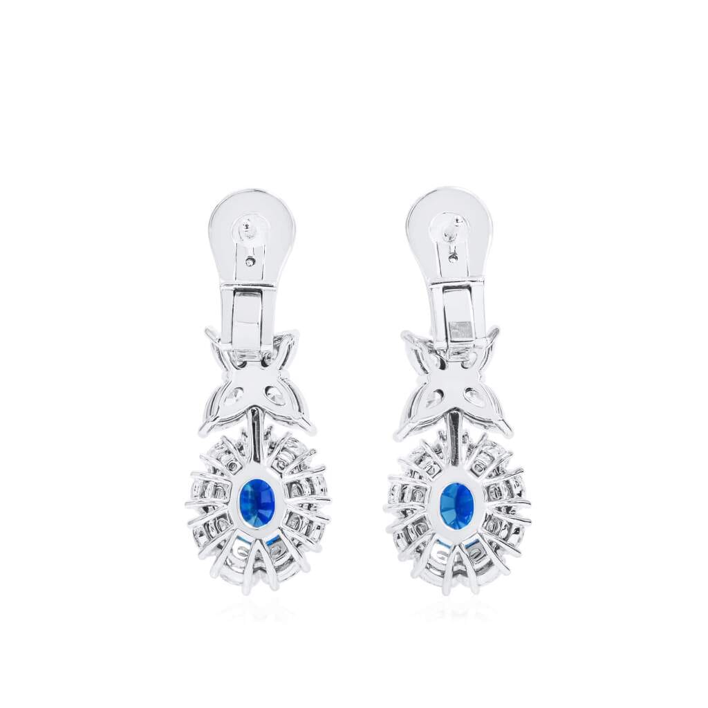 White Gold, 5.26ctw Burmese Sapphire and Diamond Drop Earrings
