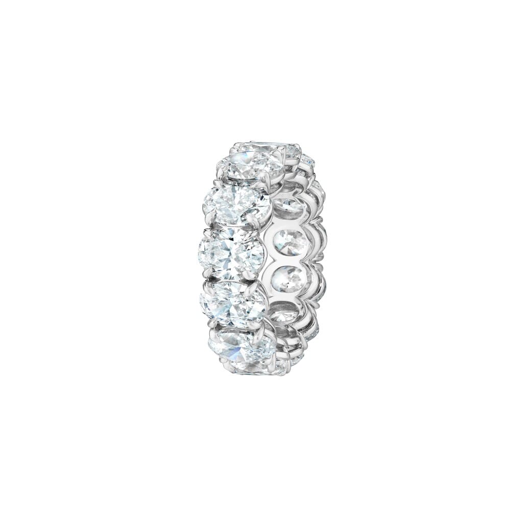 Platinum and 10.98ct Oval Cut Diamond Eternity Band Ring