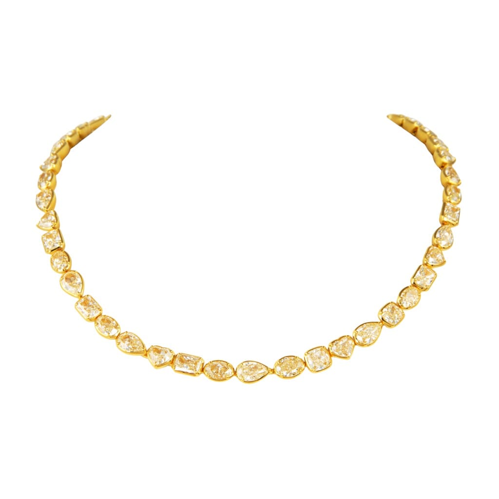 Gold and 49.95cts Fancy Cut Yellow Diamond Line Necklace