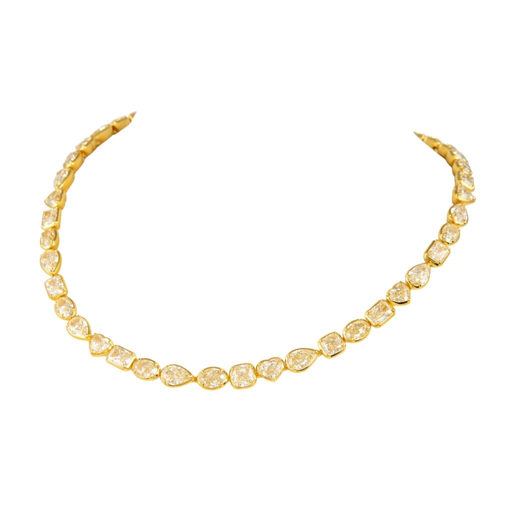 Gold and 49.95cts Fancy Cut Yellow Diamond Line Necklace