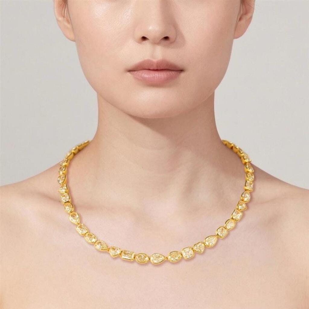 Gold and 49.95cts Fancy Cut Yellow Diamond Line Necklace