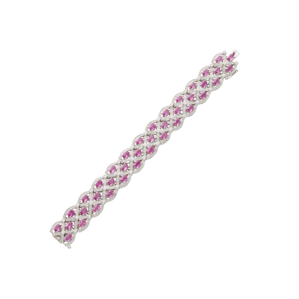 White Gold, Pink Sapphire and Diamond Bracelet