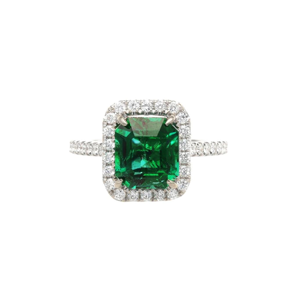 White Gold, 3.11ct Zambian Emerald and Diamond Ring