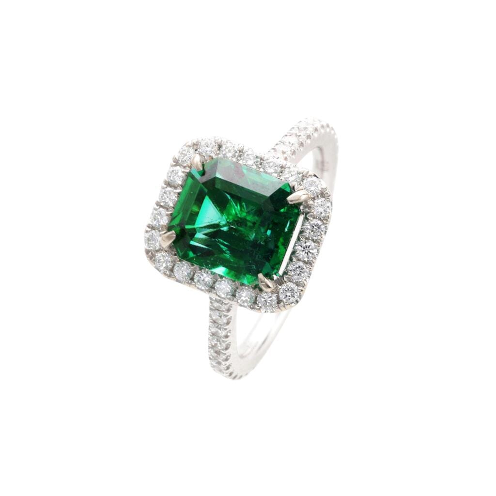White Gold, 3.11ct Zambian Emerald and Diamond Ring
