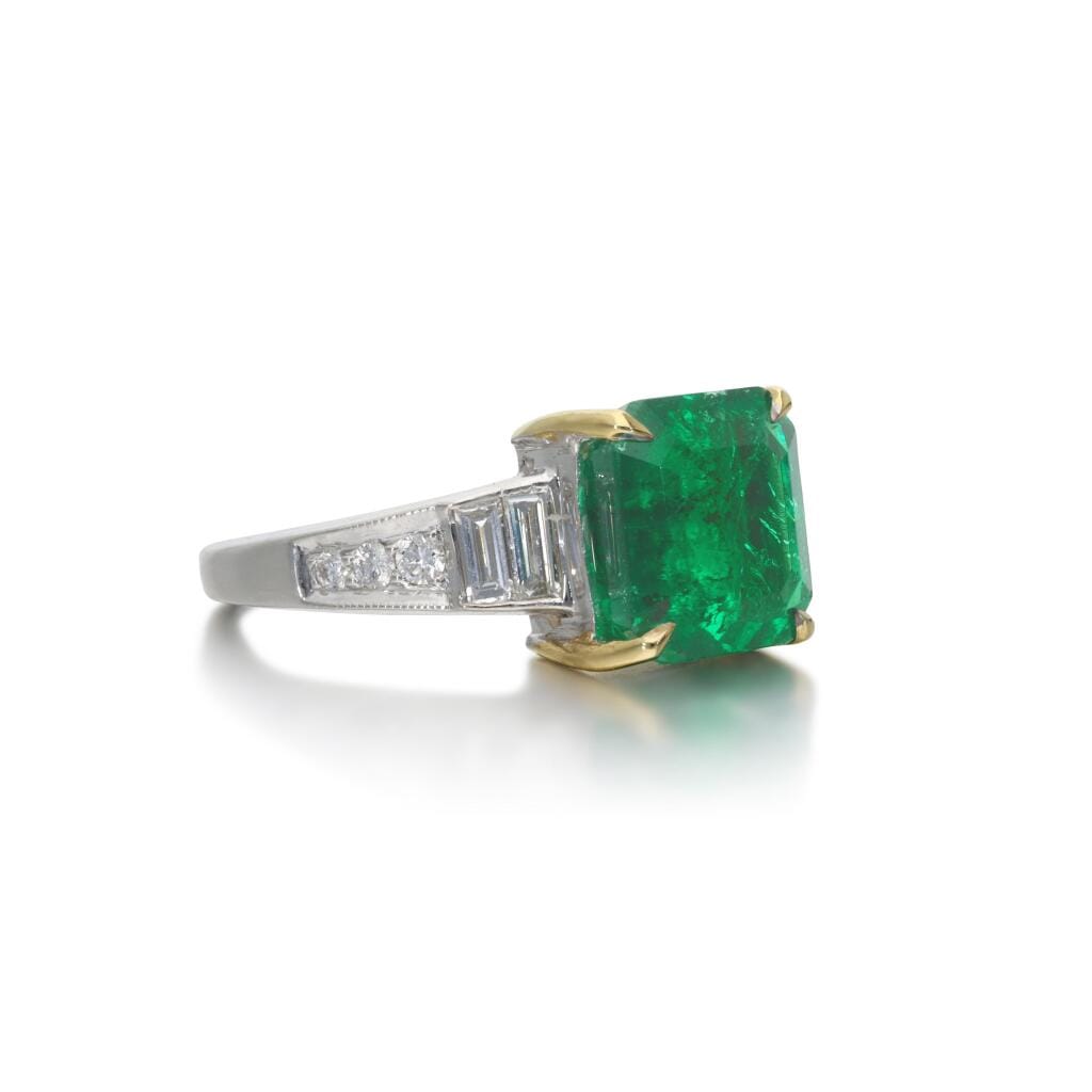 Platinum, Gold, 4.07ct Colombian Emerald and Diamond Ring