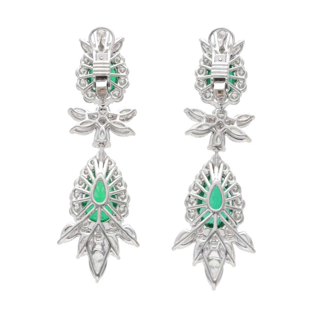 Platinum, 12.36ctw Zambian Emerald and Diamond Earrings
