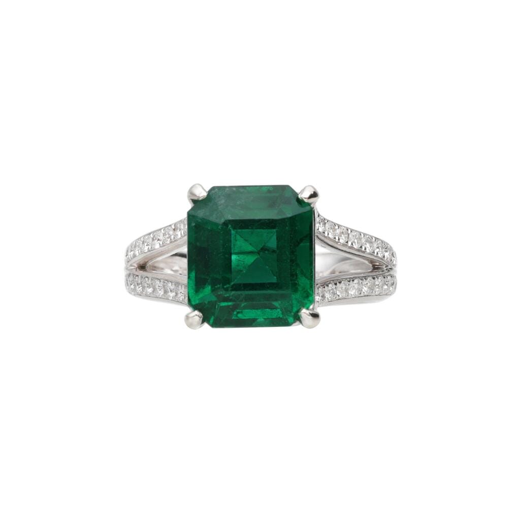 White Gold, 4.95ct Zambian Emerald and Diamond Ring
