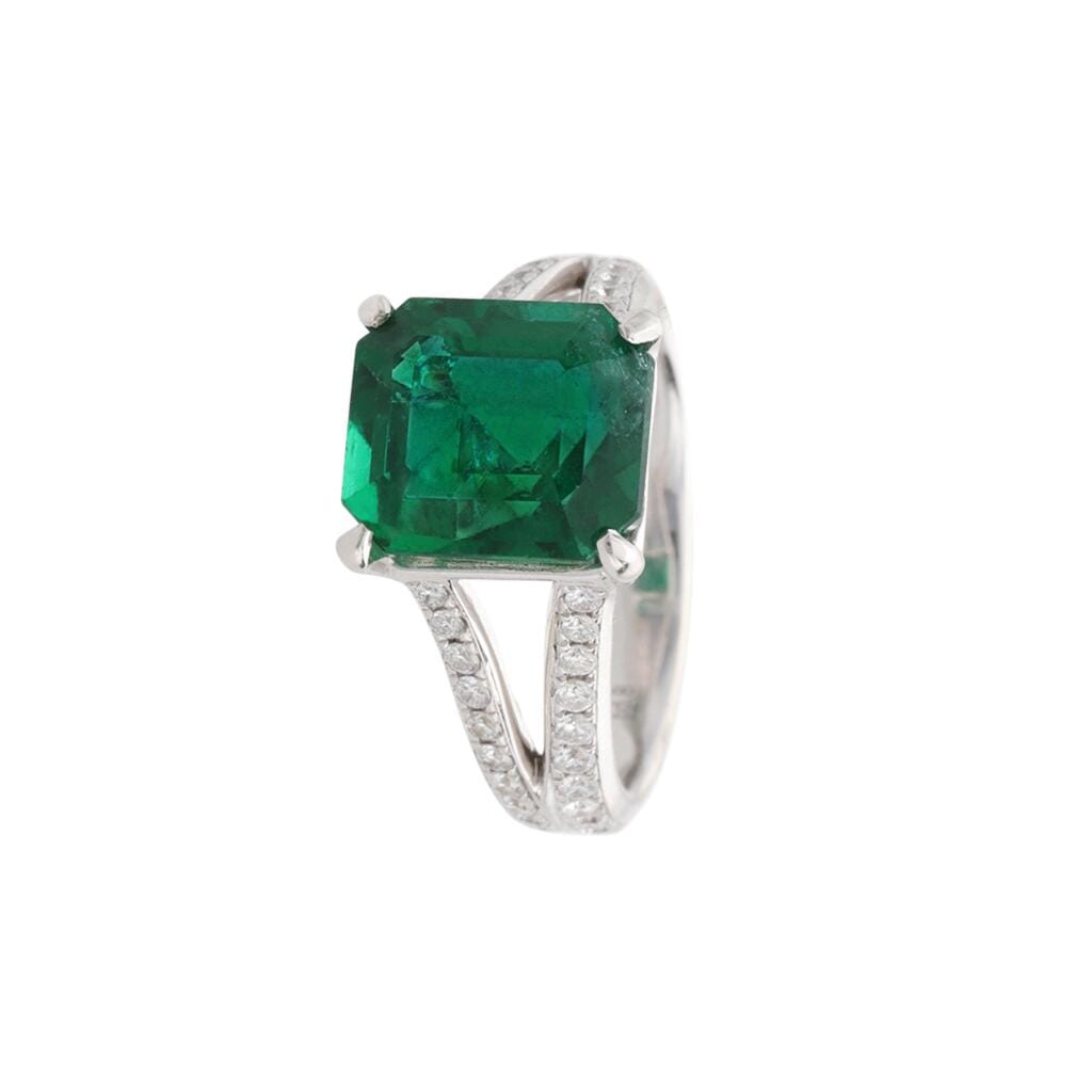 White Gold, 4.95ct Zambian Emerald and Diamond Ring