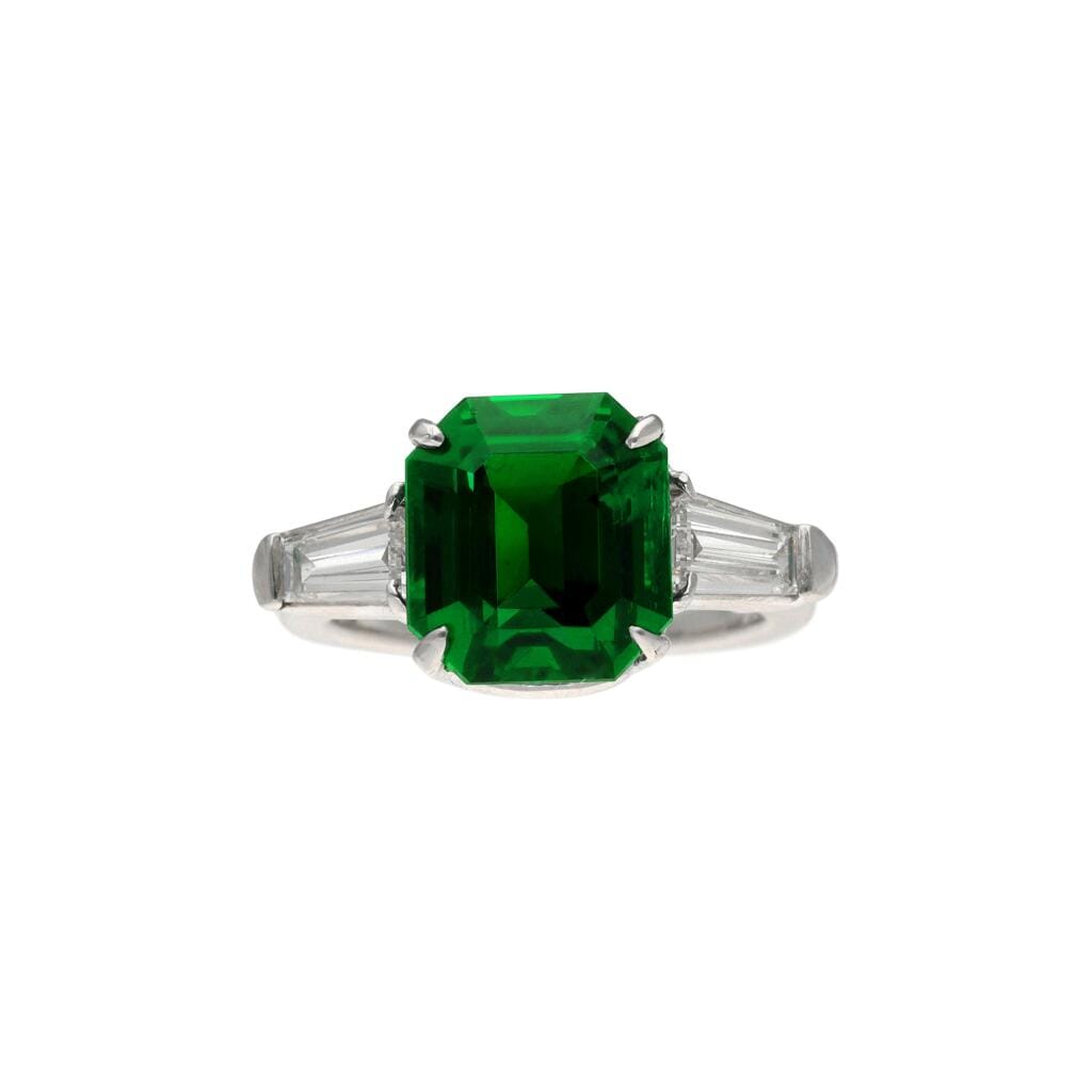 White Gold, 3.42ct Zambian Emerald and Diamond Ring