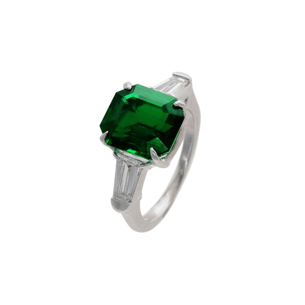 White Gold, 3.42ct Zambian Emerald and Diamond Ring