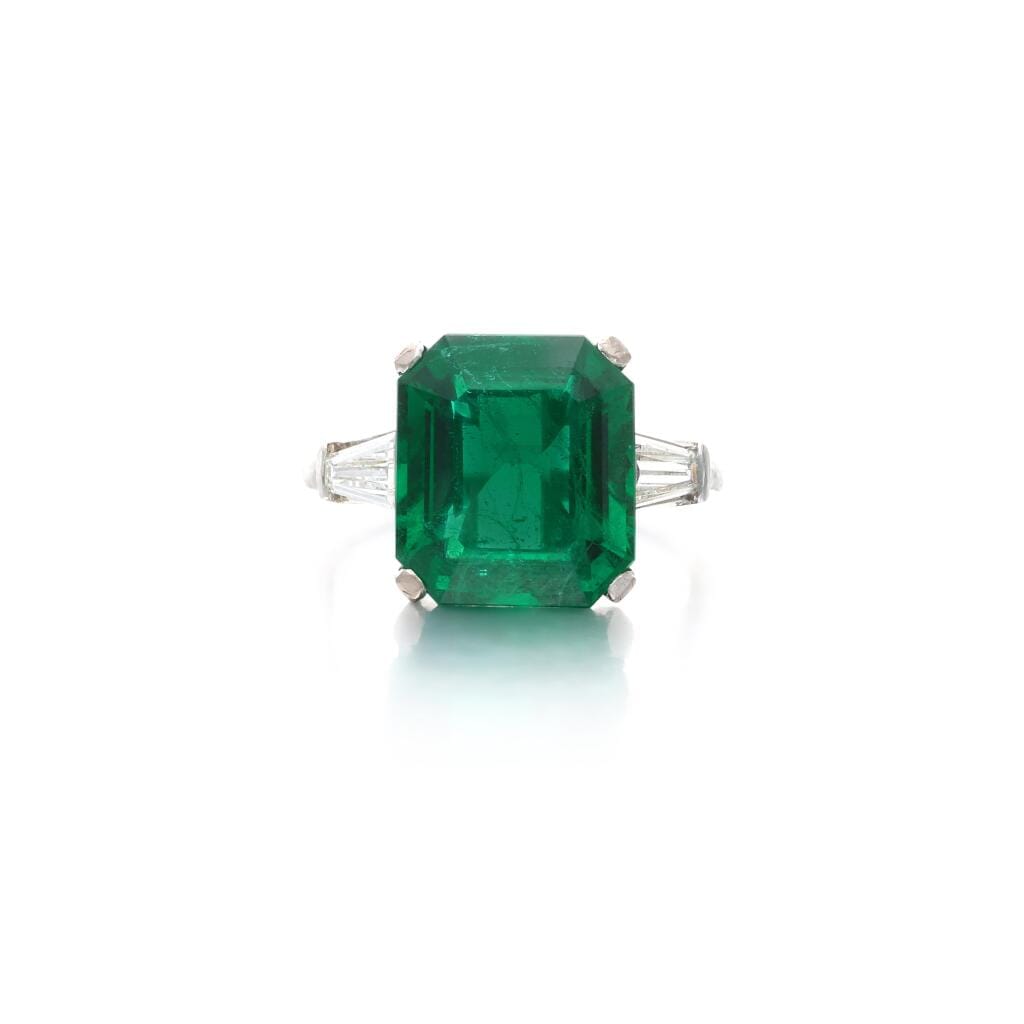 Platinum, 5.91ct Zambian Emerald and Diamond Ring