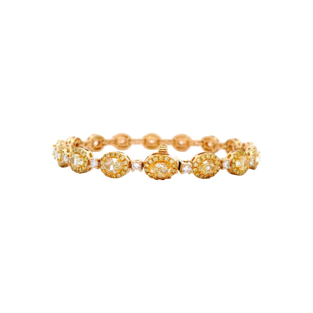 Gold, 6.30ctw Oval Cut Yellow Diamond and Diamond Bracelet