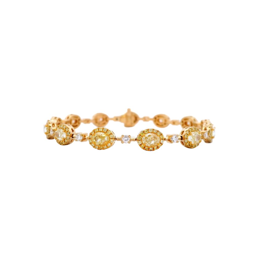 Gold, 5.20ctw Oval Cut Yellow Diamond and Diamond Bracelet