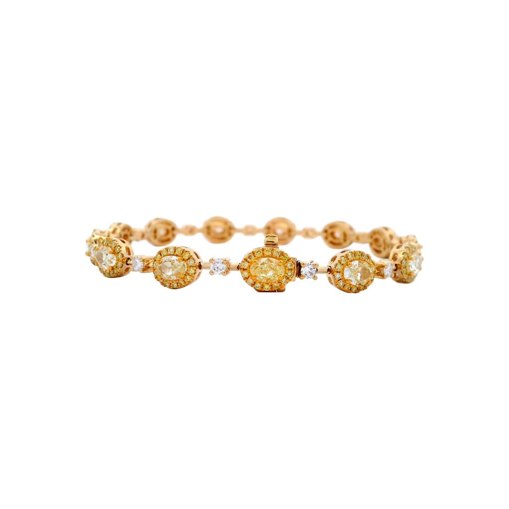 Gold, 5.20ctw Oval Cut Yellow Diamond and Diamond Bracelet