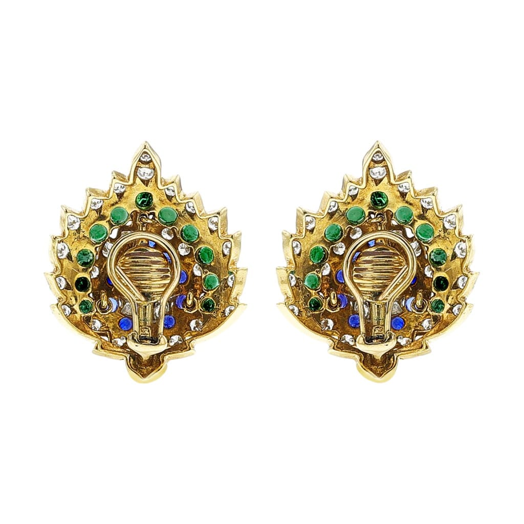 Gold, Sapphire, Emerald and Diamond Earclips