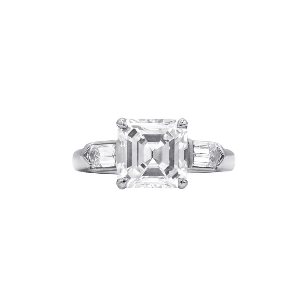 Platinum, 2.86ct Asscher Cut Diamond and Diamond Engagement Ring