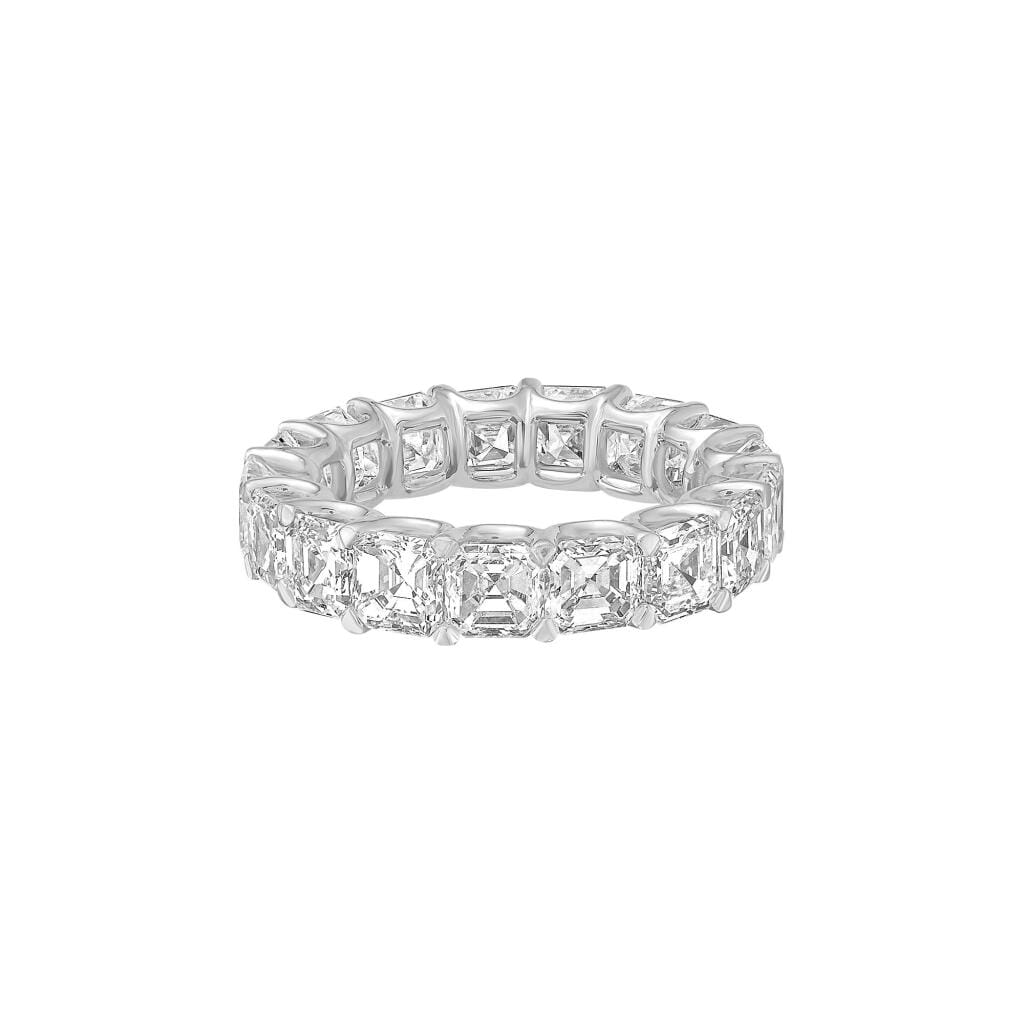Platinum and 6.85ctw Asscher Cut Diamond Eternity Band Ring