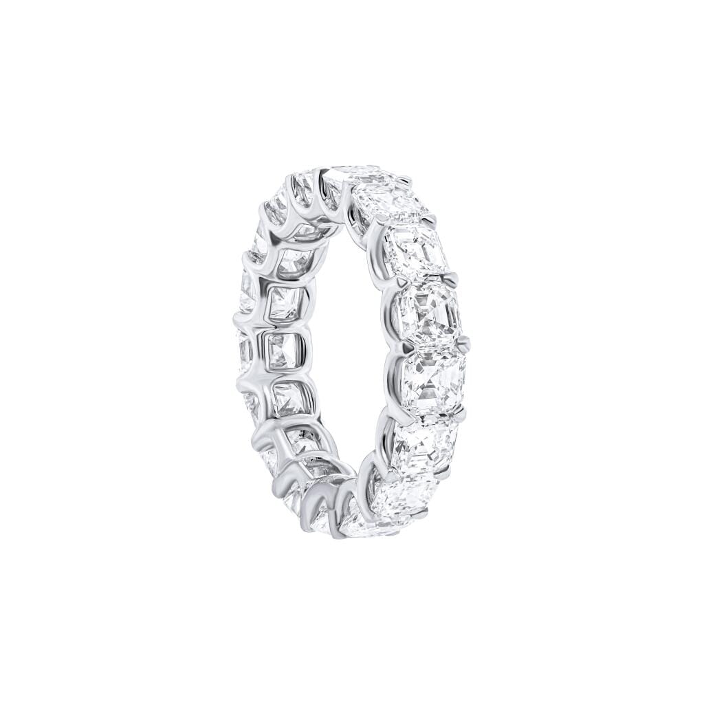 Platinum and 6.85ctw Asscher Cut Diamond Eternity Band Ring