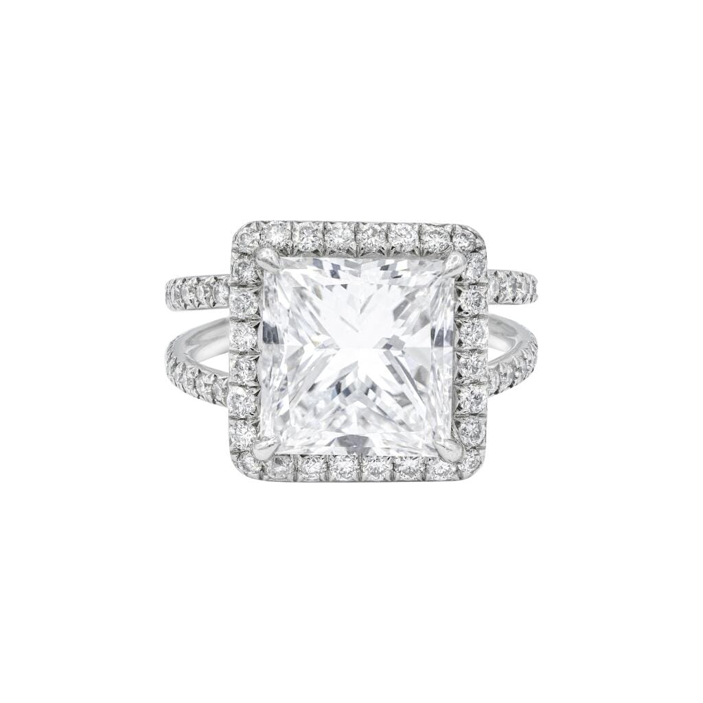 Platinum, 5.09ct Princess Cut Diamond and Diamond Engagement Ring