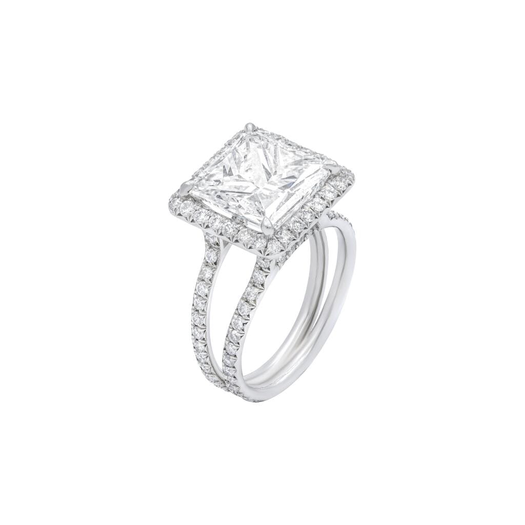 Platinum, 5.09ct Princess Cut Diamond and Diamond Engagement Ring