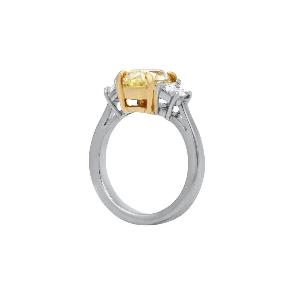 Platinum, Gold, 2.58ct Oval Cut Fancy Yellow Diamond and Diamond Engagement Ring