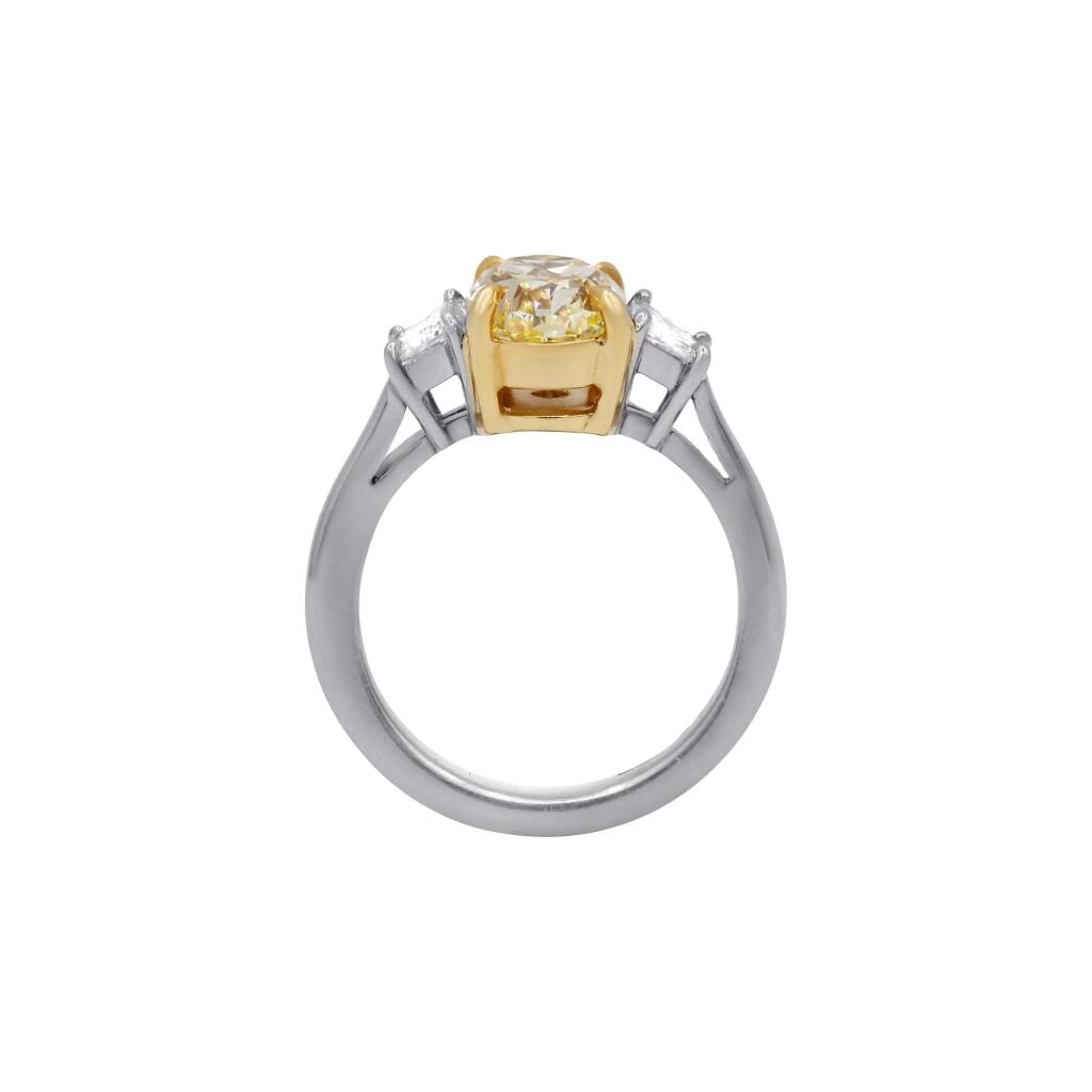 Platinum, Gold, 2.58ct Oval Cut Fancy Yellow Diamond and Diamond Engagement Ring